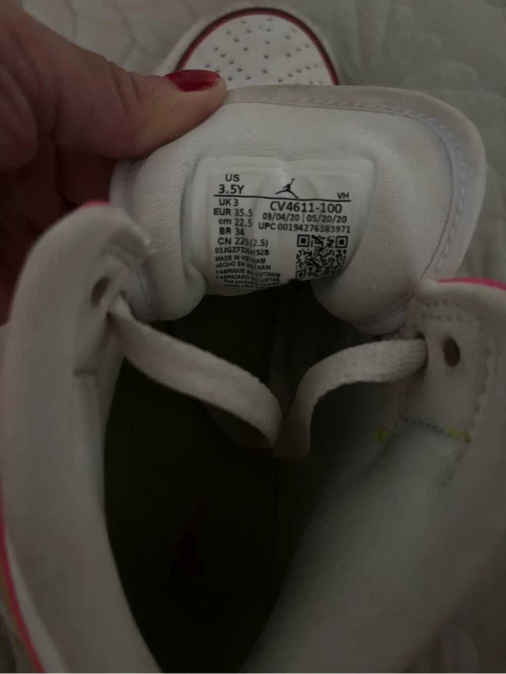 Jordan Kids' Mid-Top Sneakers in White with Pink, Yellow & Orange Accents